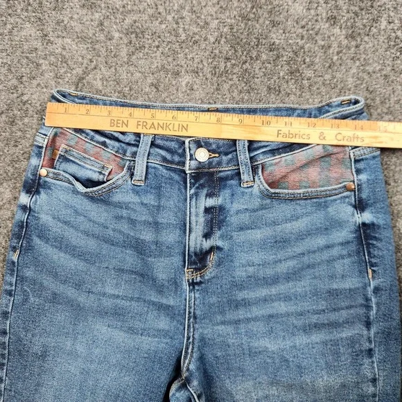Judy Blue‎ Jeans Womens 9 29 Medium Wash Straight Plaid Patch Denim - Picture 5 of 9
